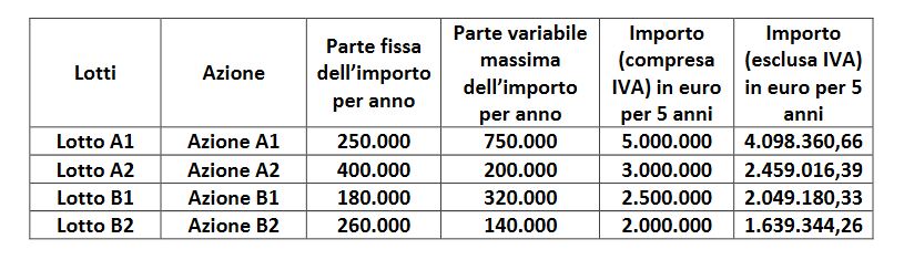 I quattro lotti del bando di gara