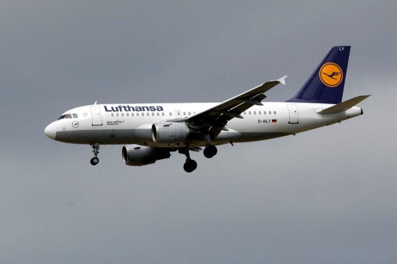A Lufthansa Airbus A319 airplane lands at the Charles de Gaulle International Airport in Roissy, near Paris