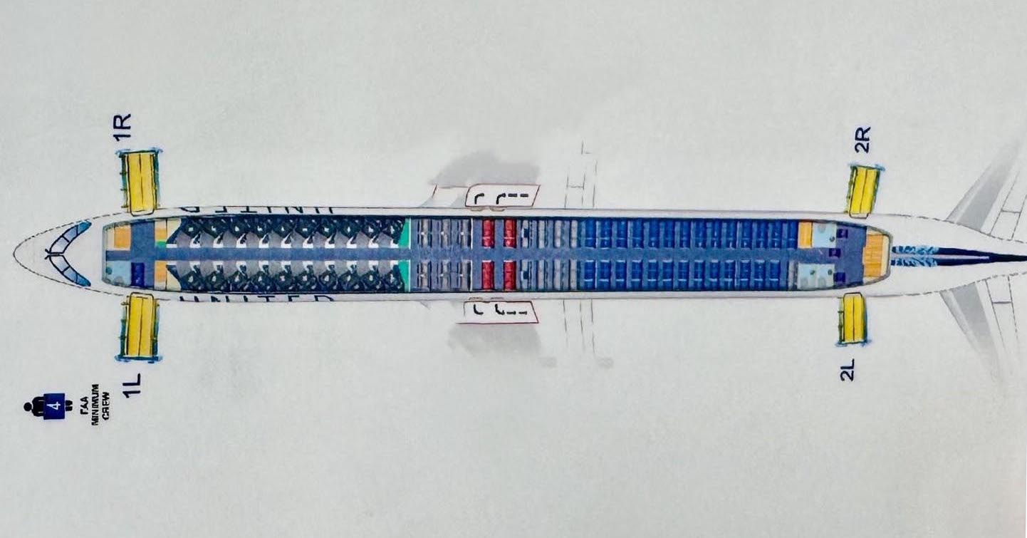 a blue and red airplane seat